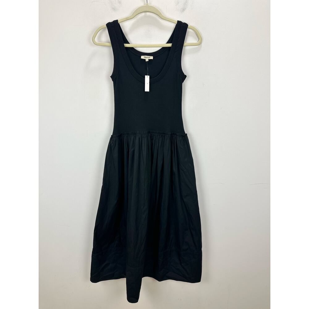 Madewell Mixed Poplin Scoopneck Maxi Dress Cotton A Line Minimalist Black XS NWT - Picture 7 of 14